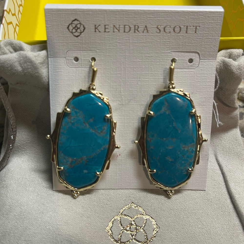 Kendra Scott Baroque Teal Turquoise Earrings.